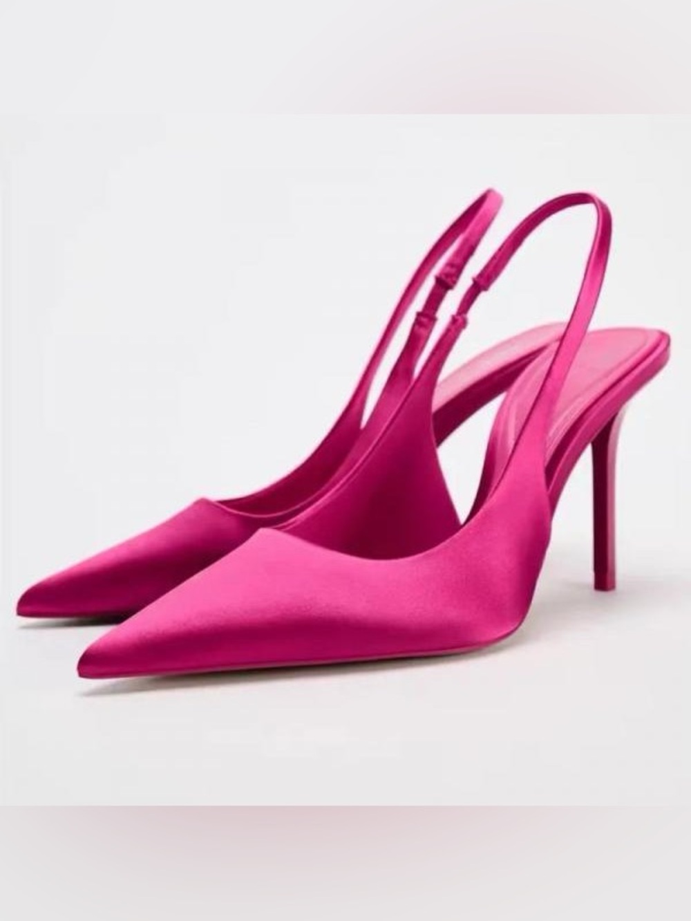 Zara Fuchsia Satin Slingback Pointed-Toe Pumps